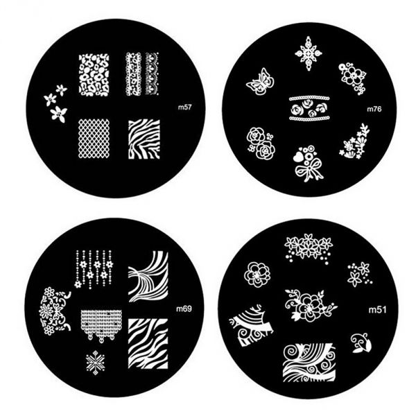 Kit com 4 placas para carimbo Nail Art Stamp
