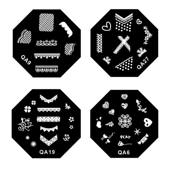 Kit com 4 placas para carimbo Nail Art Stamp