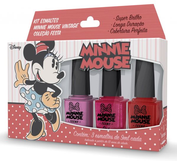 Kit Biotropic 3 Esmaltes Minnie Mouse Vintage Coleção Luxo