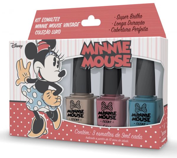 Kit Biotropic 3 Esmaltes Minnie Mouse Vintage Coleção Festa
